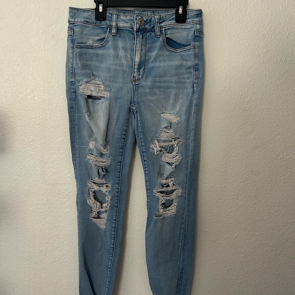 American Eagle Outfitters Blue Skinny Distressed Jeans